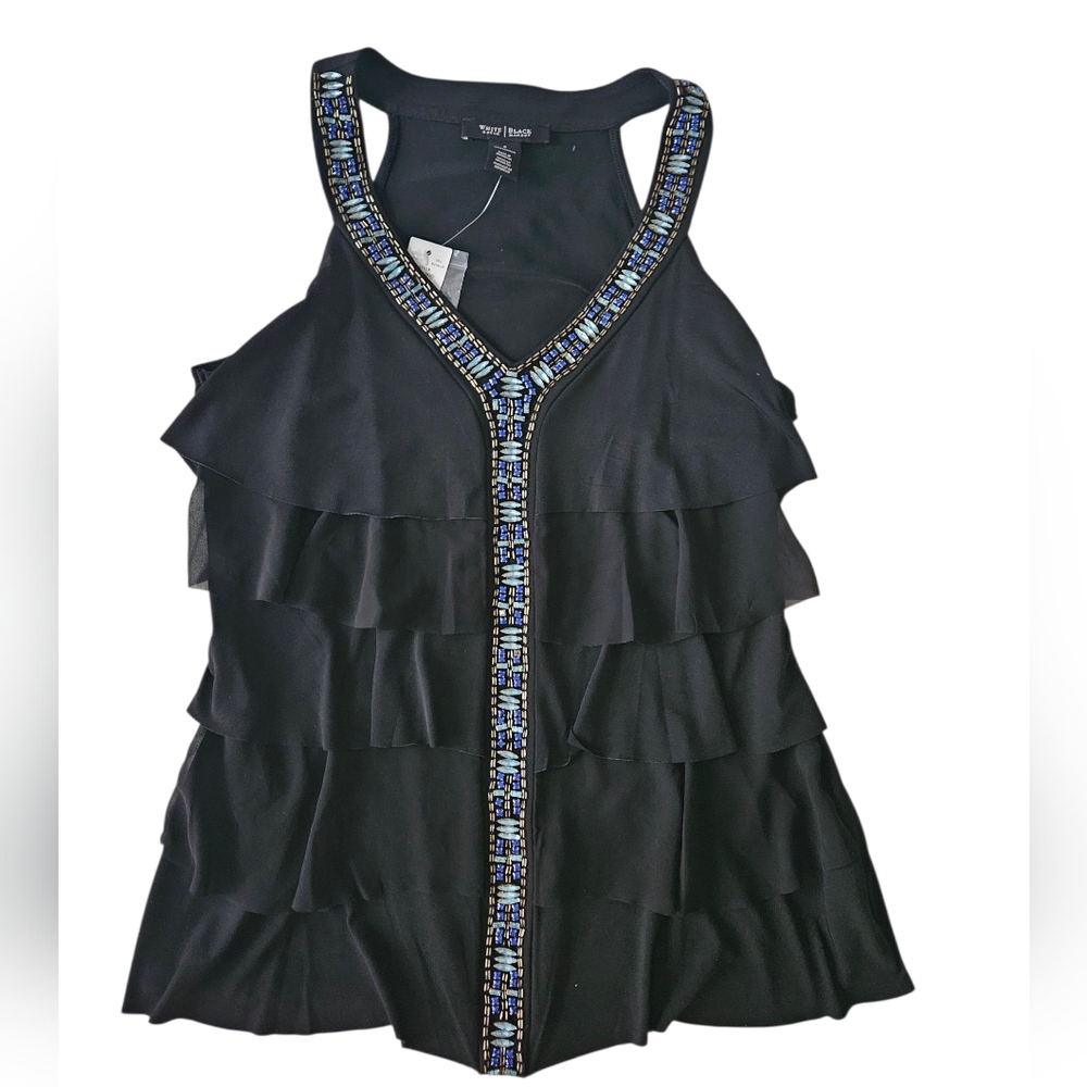 NWT WHITE HOUSE BLACK MARKET Black Jeweled Tiered Halter Top | SZ S